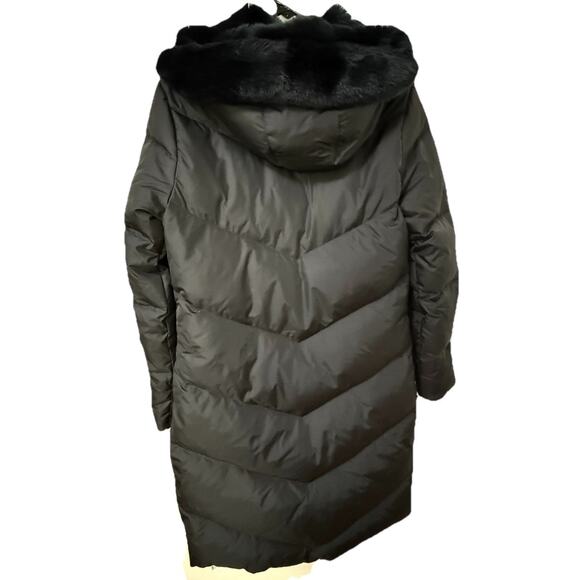 TOMMY HILFIGER Women’s Black Puffer Coat Parka Jacket Fur Trim Down Blend S/P - Picture 2 of 14